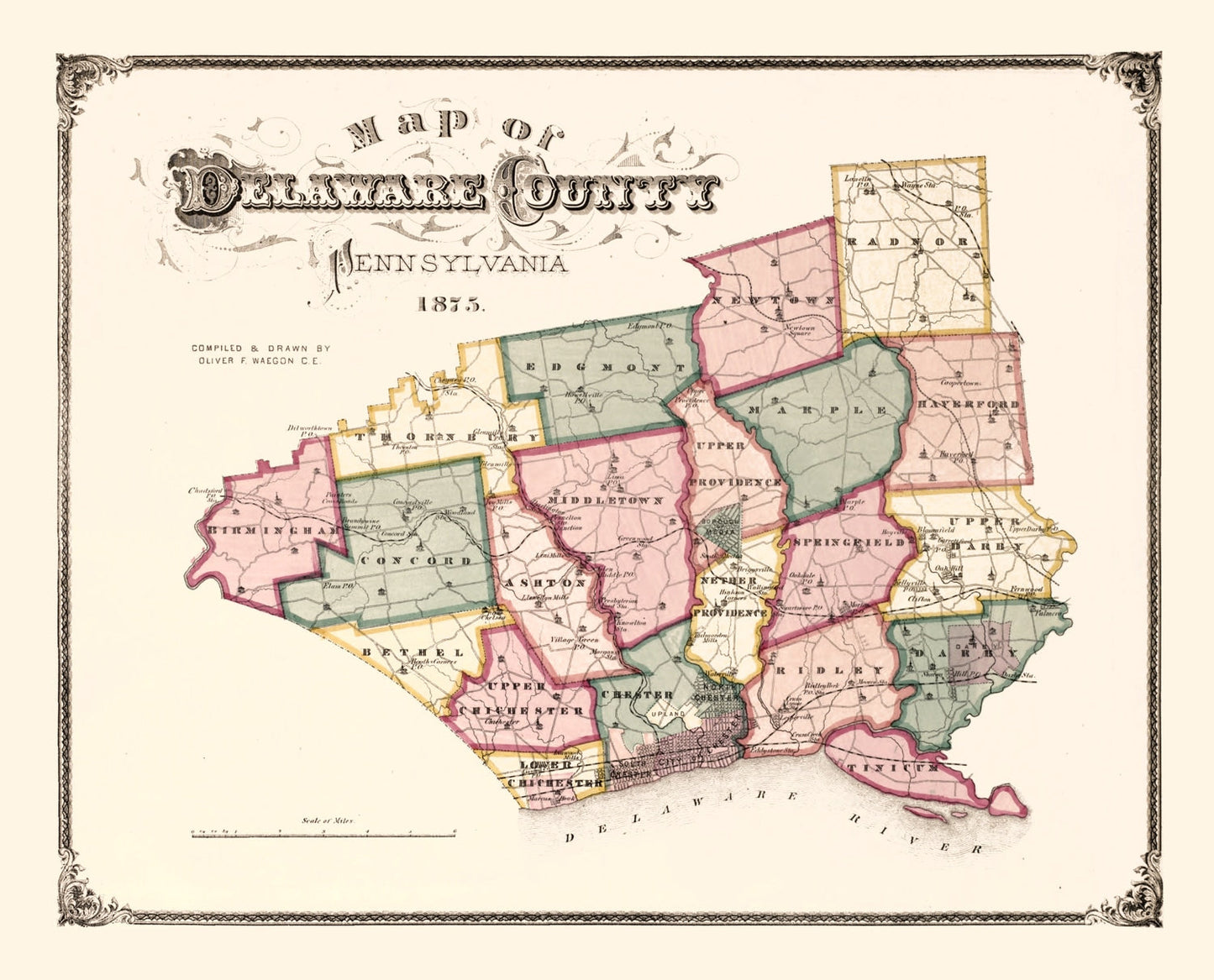 Vintage Map of Delaware County, Pennsylvania, 1875