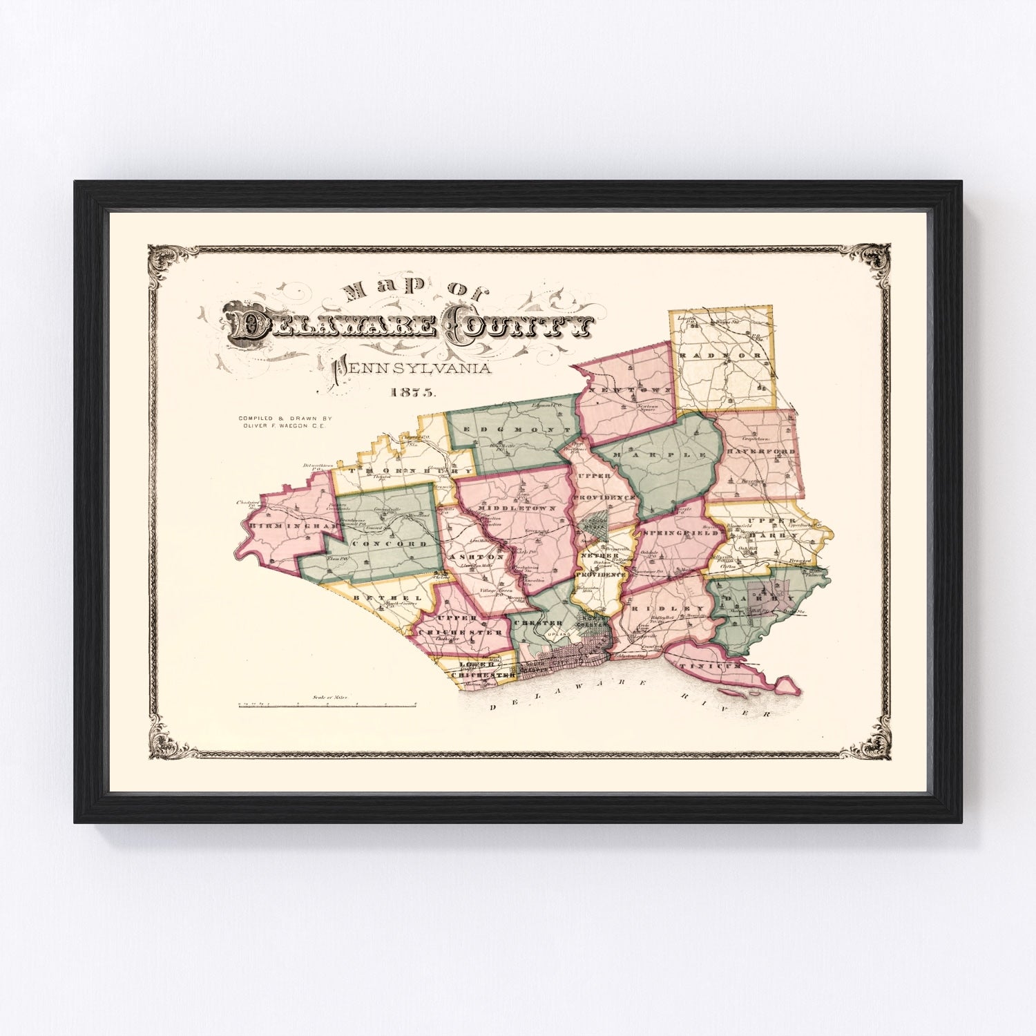 vintage map of Delaware County, Pennsylvania, 1875