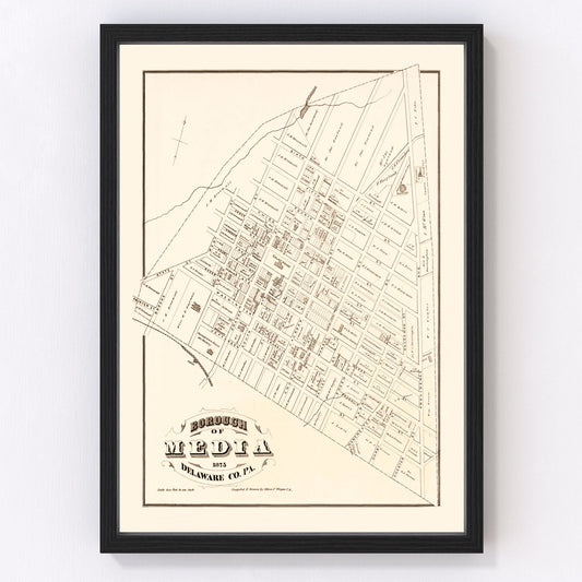 Vintage map of Media, Pennsylvania, 1875