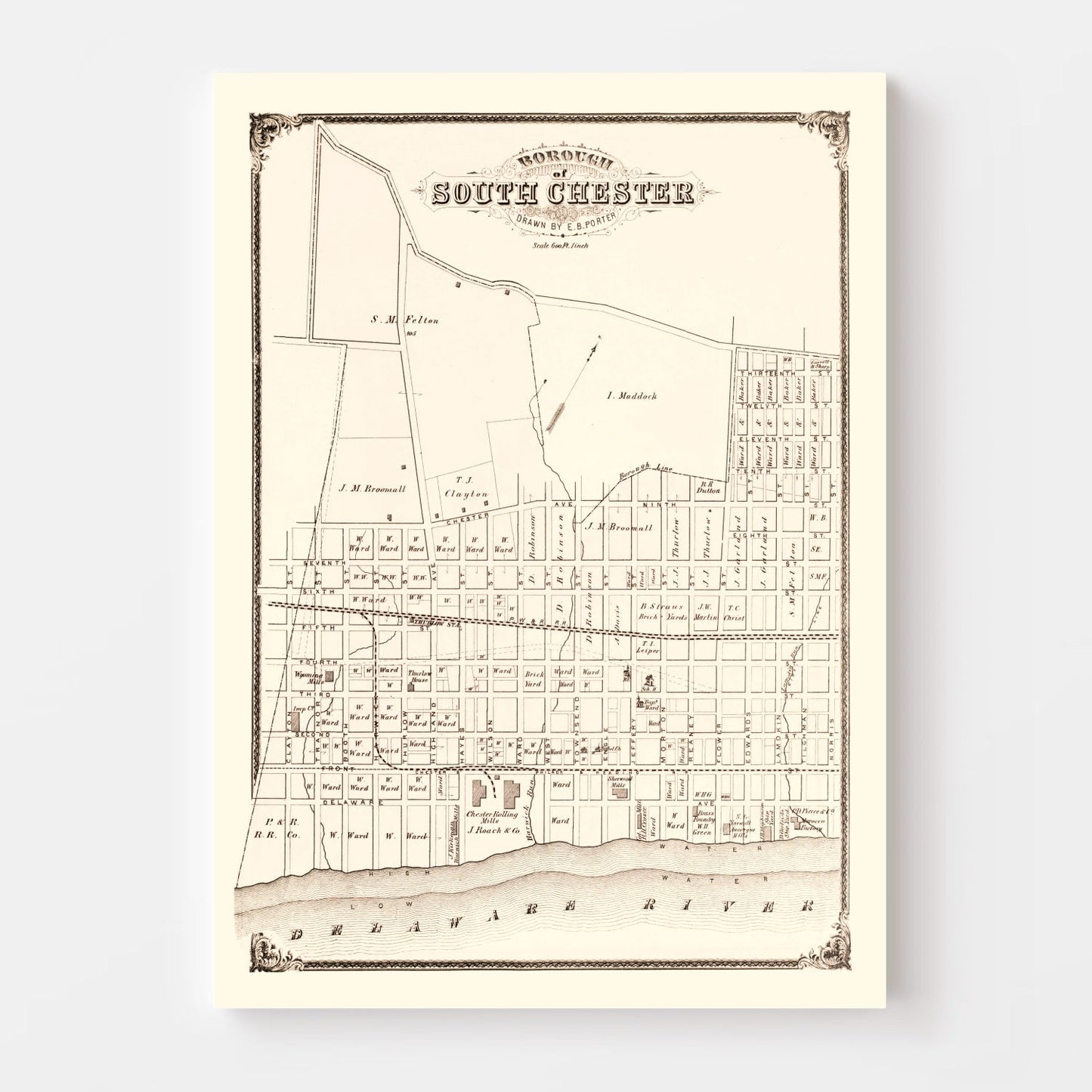 Vintage Map of South Chester, Pennsylvania, 1875