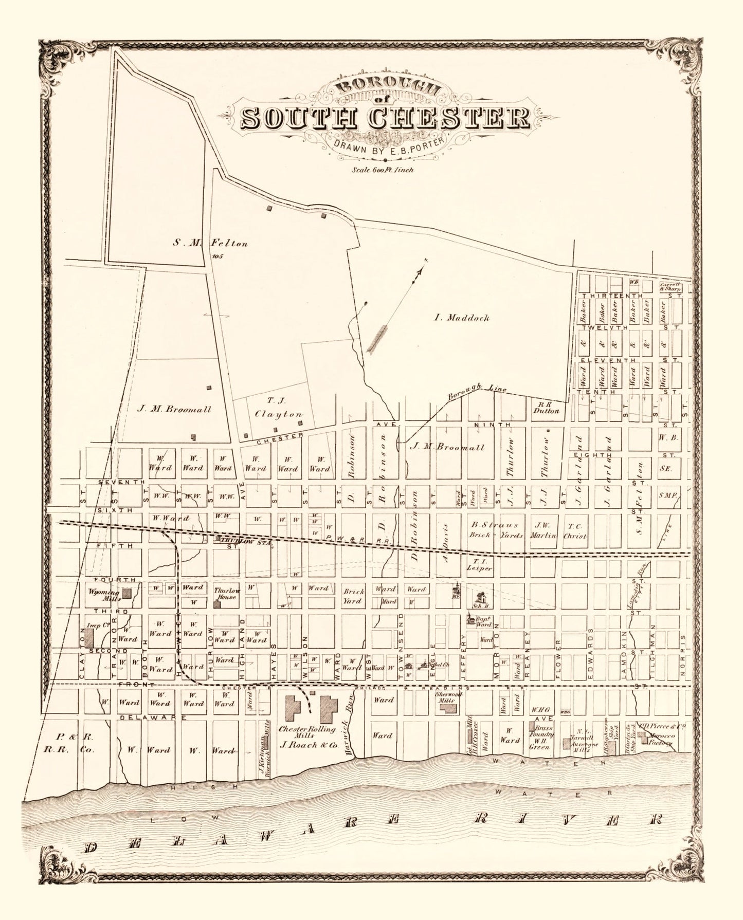Vintage Map of South Chester, Pennsylvania, 1875