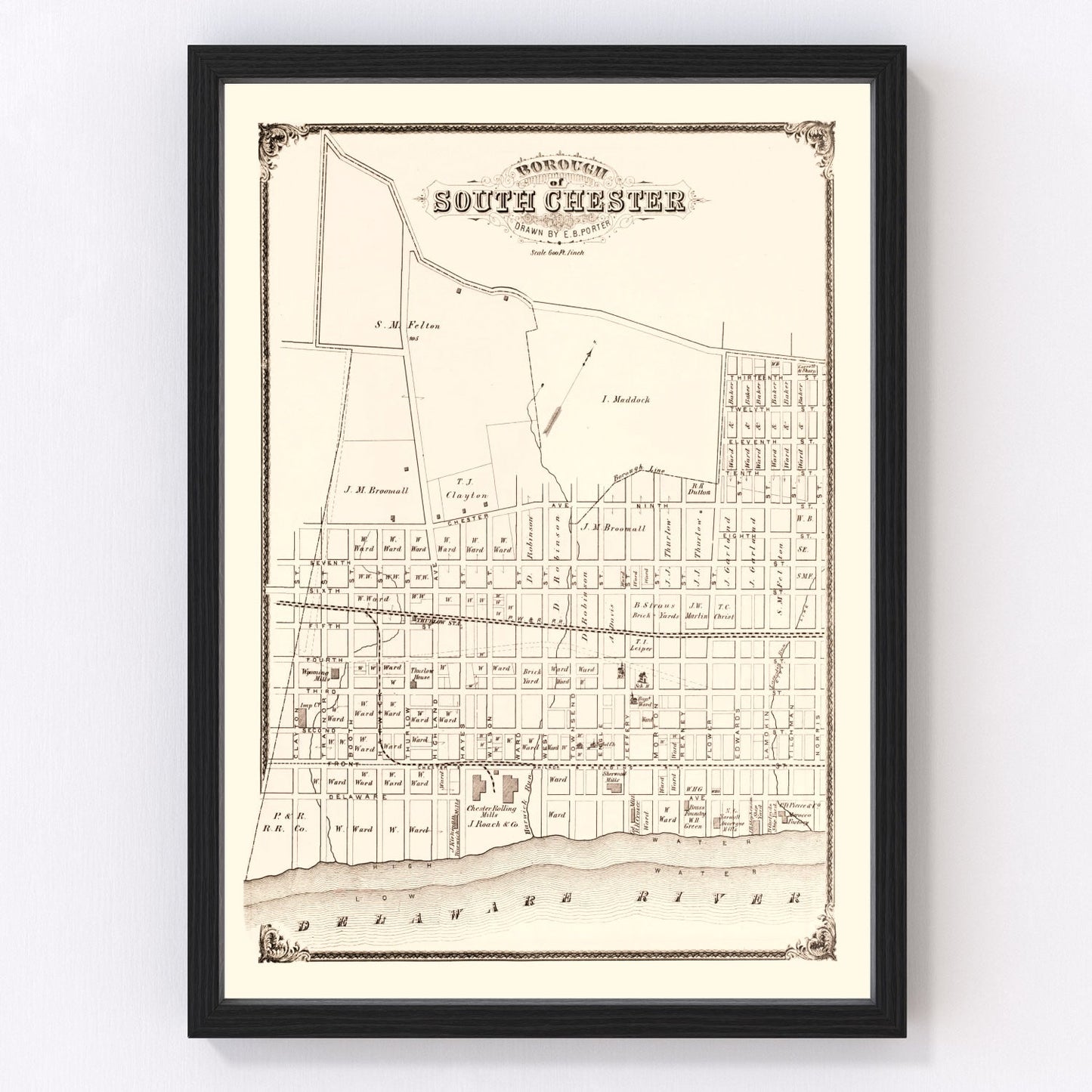 Vintage map of South Chester, Pennsylvania, 1875