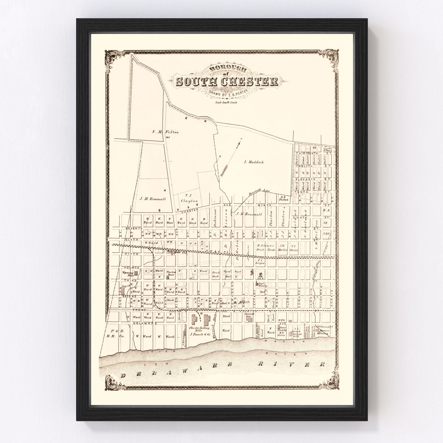 Vintage map of South Chester, Pennsylvania, 1875