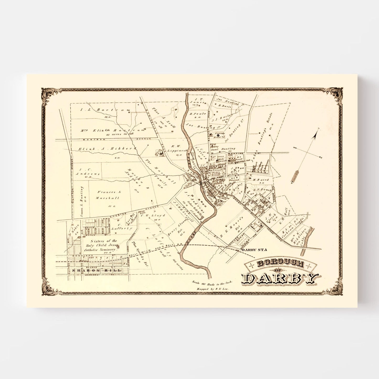 Vintage Map of Darby, Pennsylvania, 1875