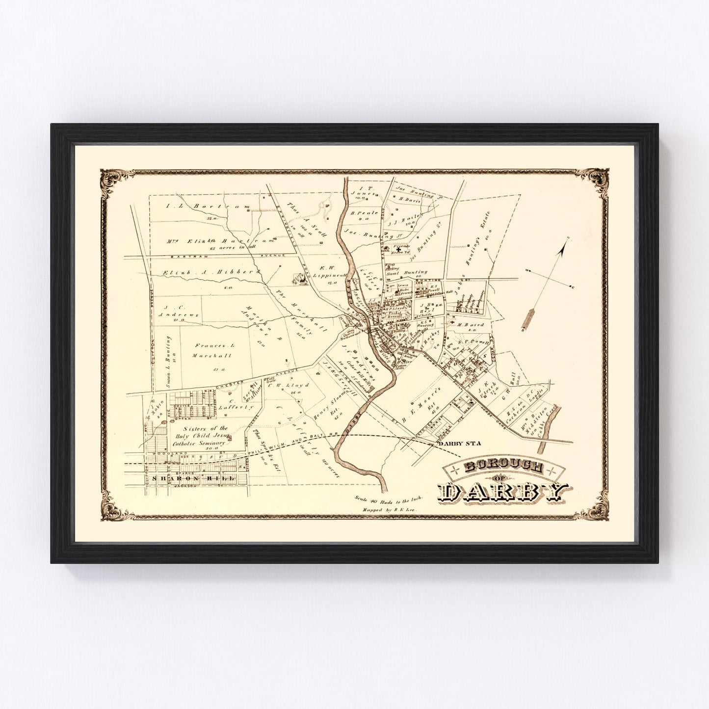 vintage map of Darby, Pennsylvania, 1875