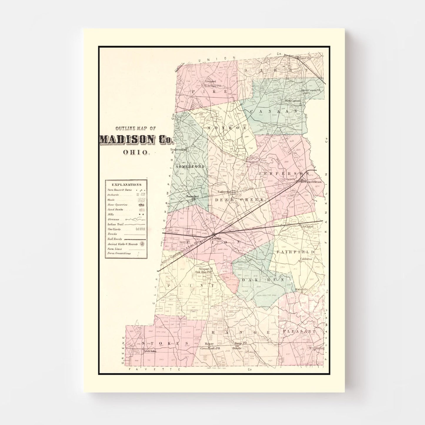 Vintage Map of Madison County, Ohio, 1875