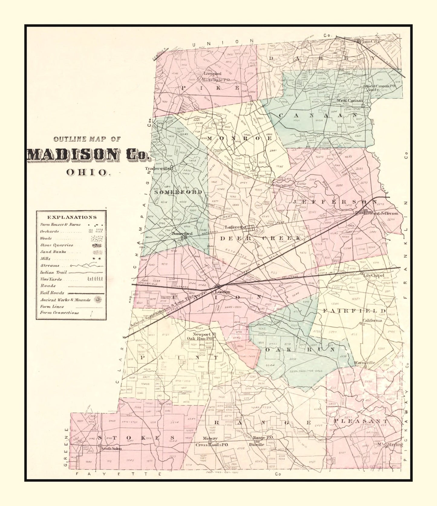 Vintage Map of Madison County, Ohio, 1875