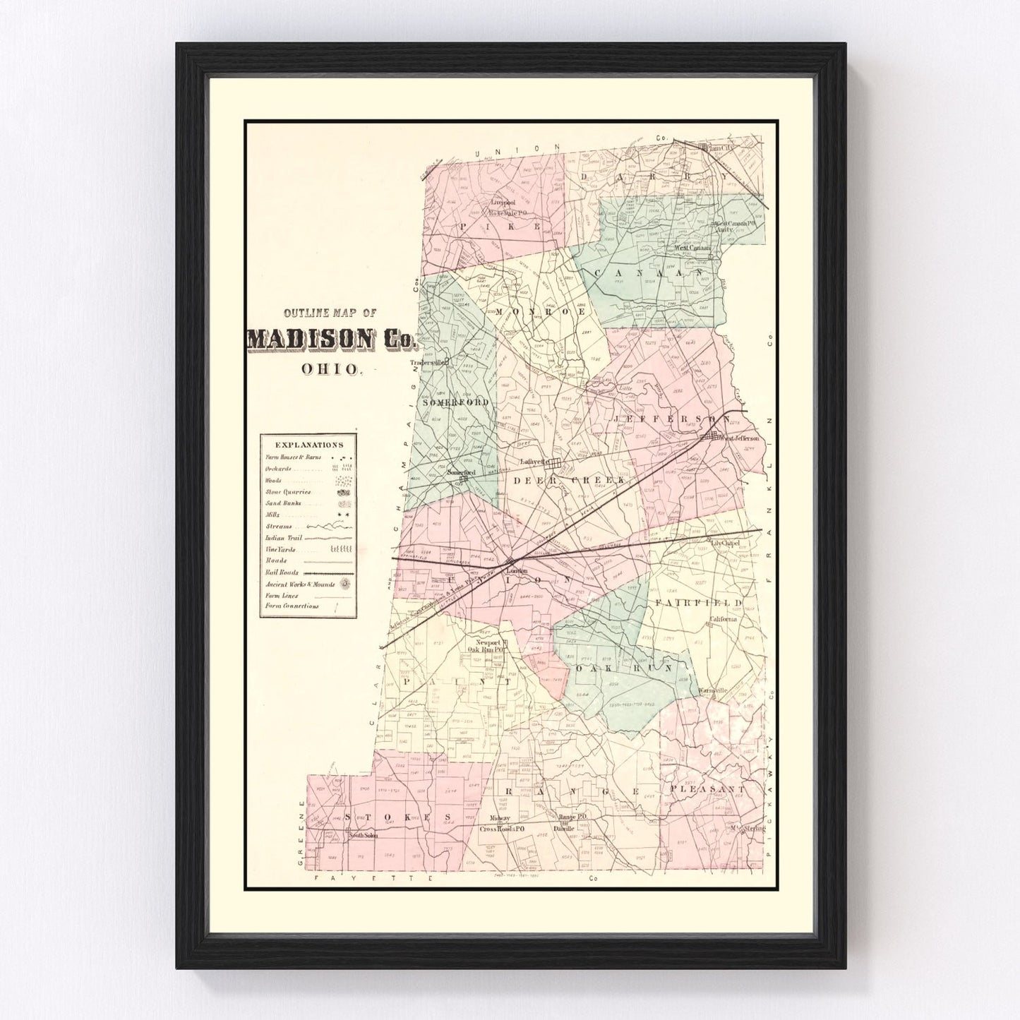 Vintage map of Madison County, Ohio, 1875