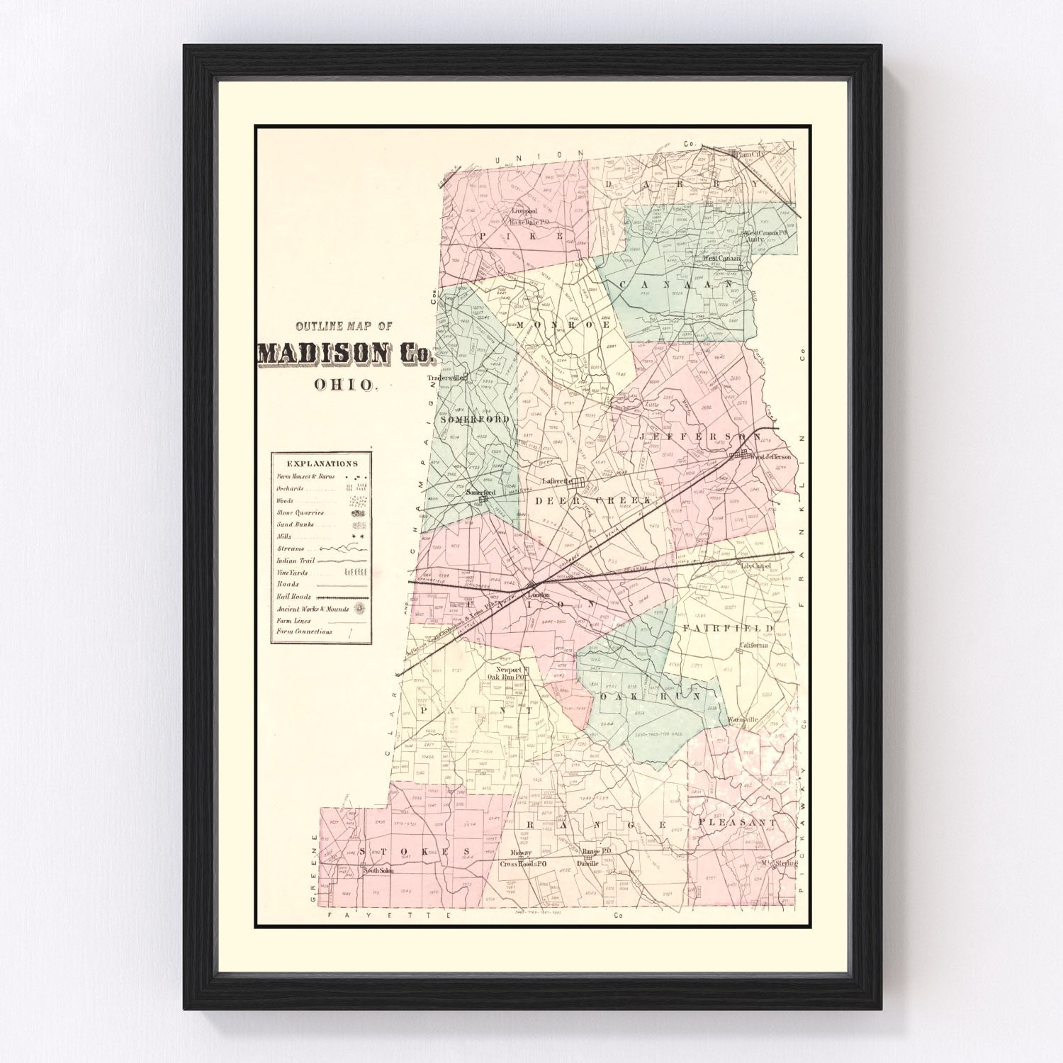 Vintage map of Madison County, Ohio, 1875