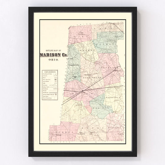 Vintage map of Madison County, Ohio, 1875