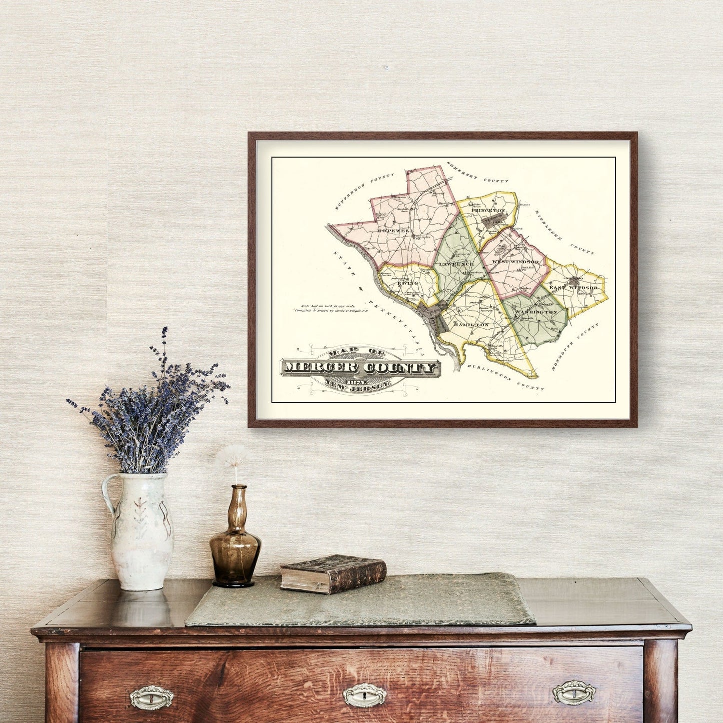 Vintage Map of Mercer County, New Jersey, 1875