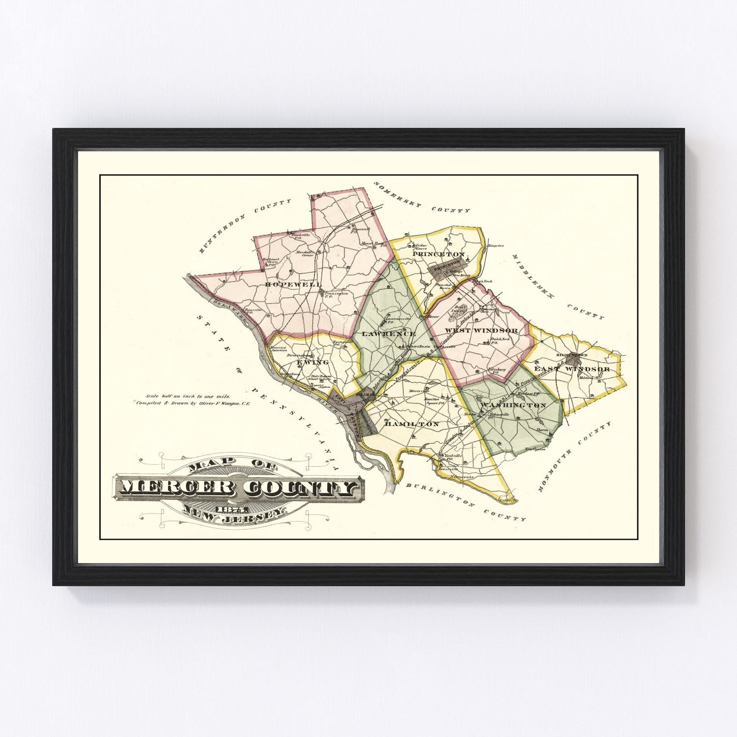 Vintage map of Mercer County, New Jersey, 1875