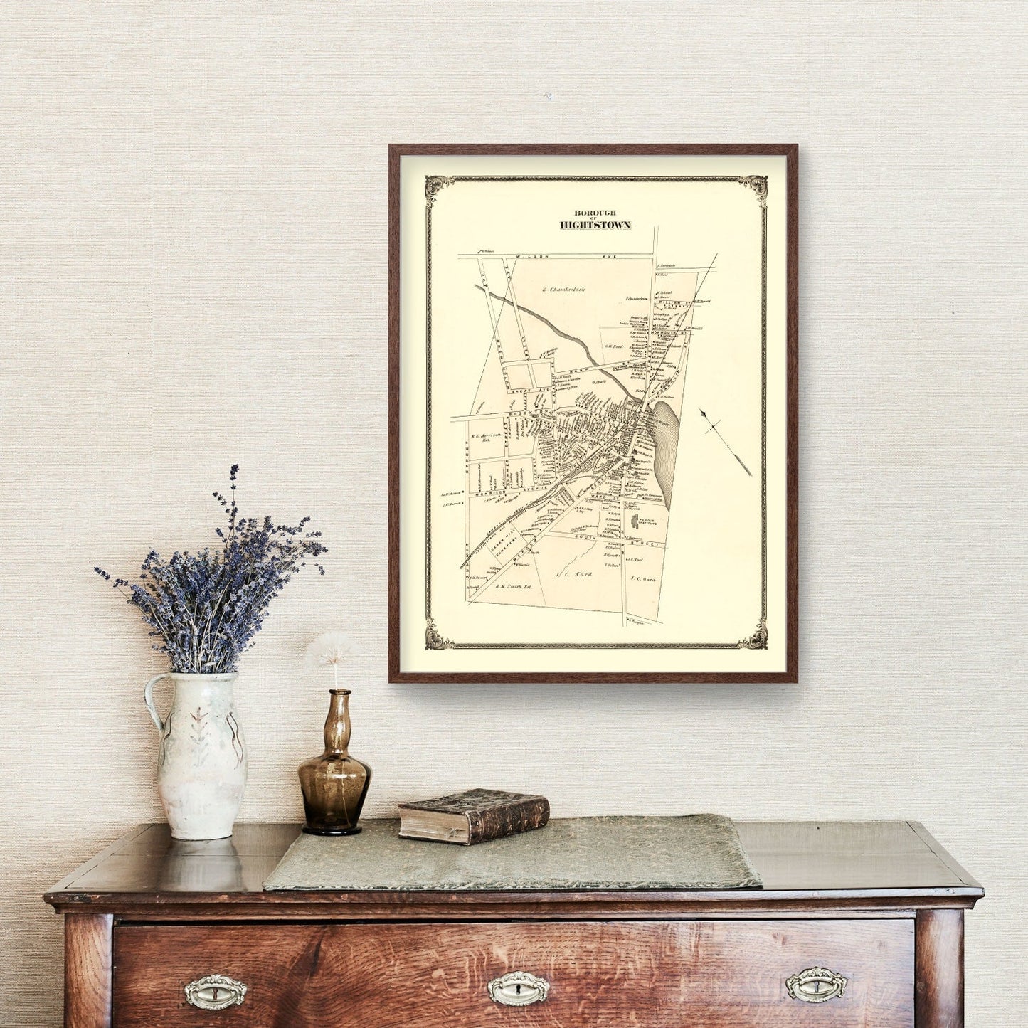 Vintage Map of Hightstown, Monmouth County, New Jersey, 1875