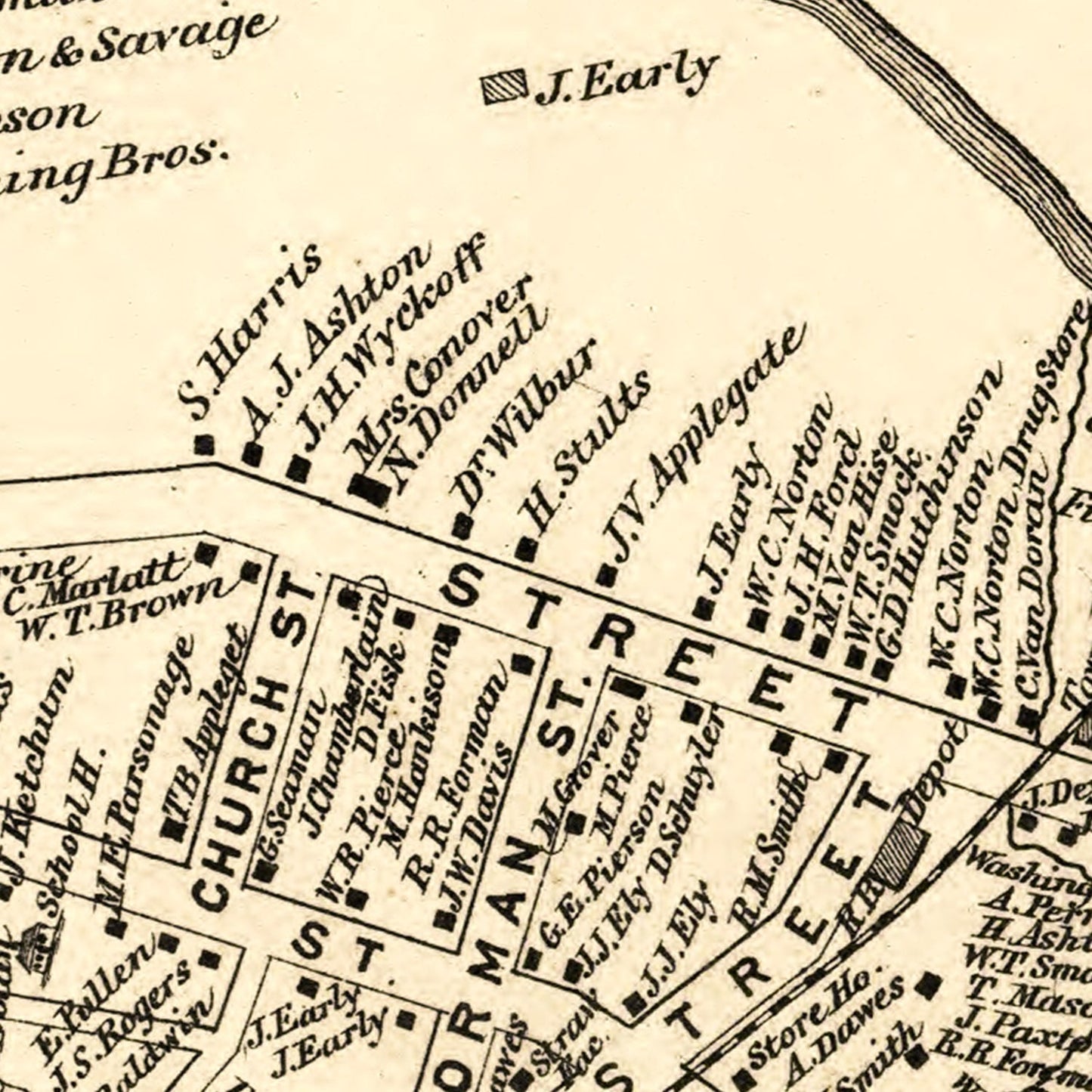 Vintage Map of Hightstown, Monmouth County, New Jersey, 1875