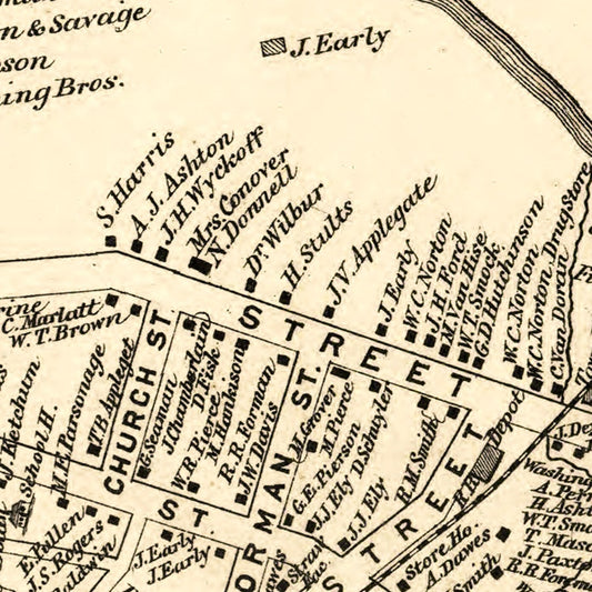 Vintage Map of Hightstown, Monmouth County, New Jersey, 1875