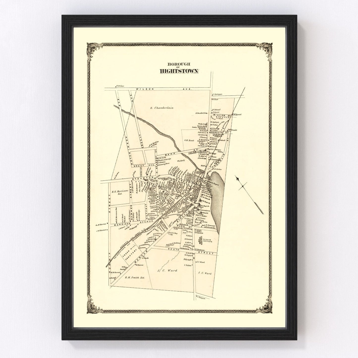 vintage map of Hightstown, New Jersey, 1875