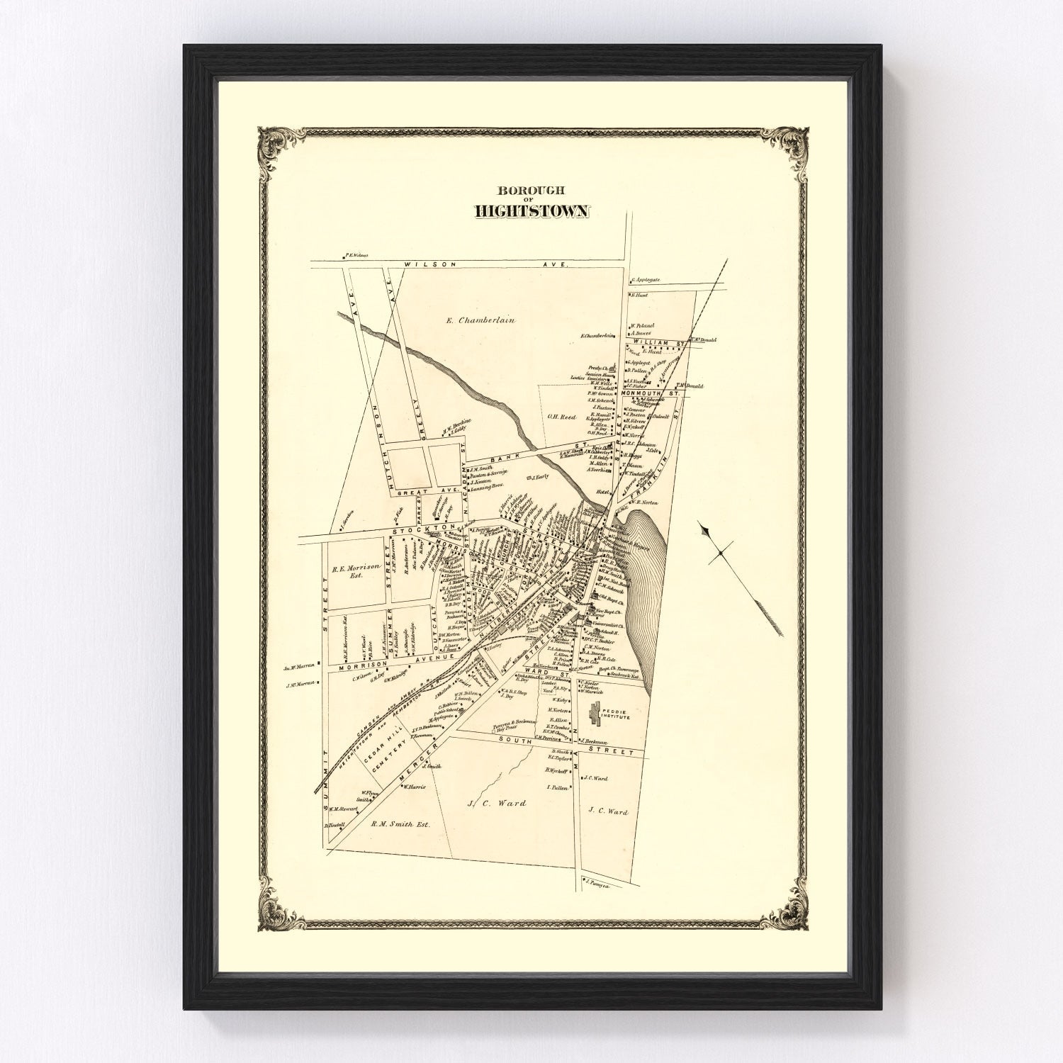 vintage map of Hightstown, New Jersey, 1875