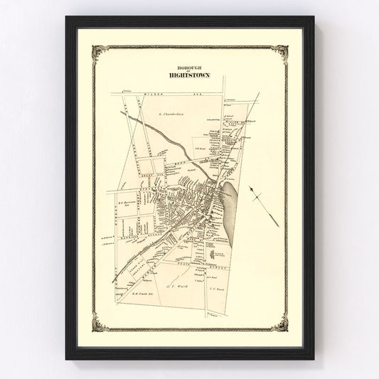 vintage map of Hightstown, New Jersey, 1875
