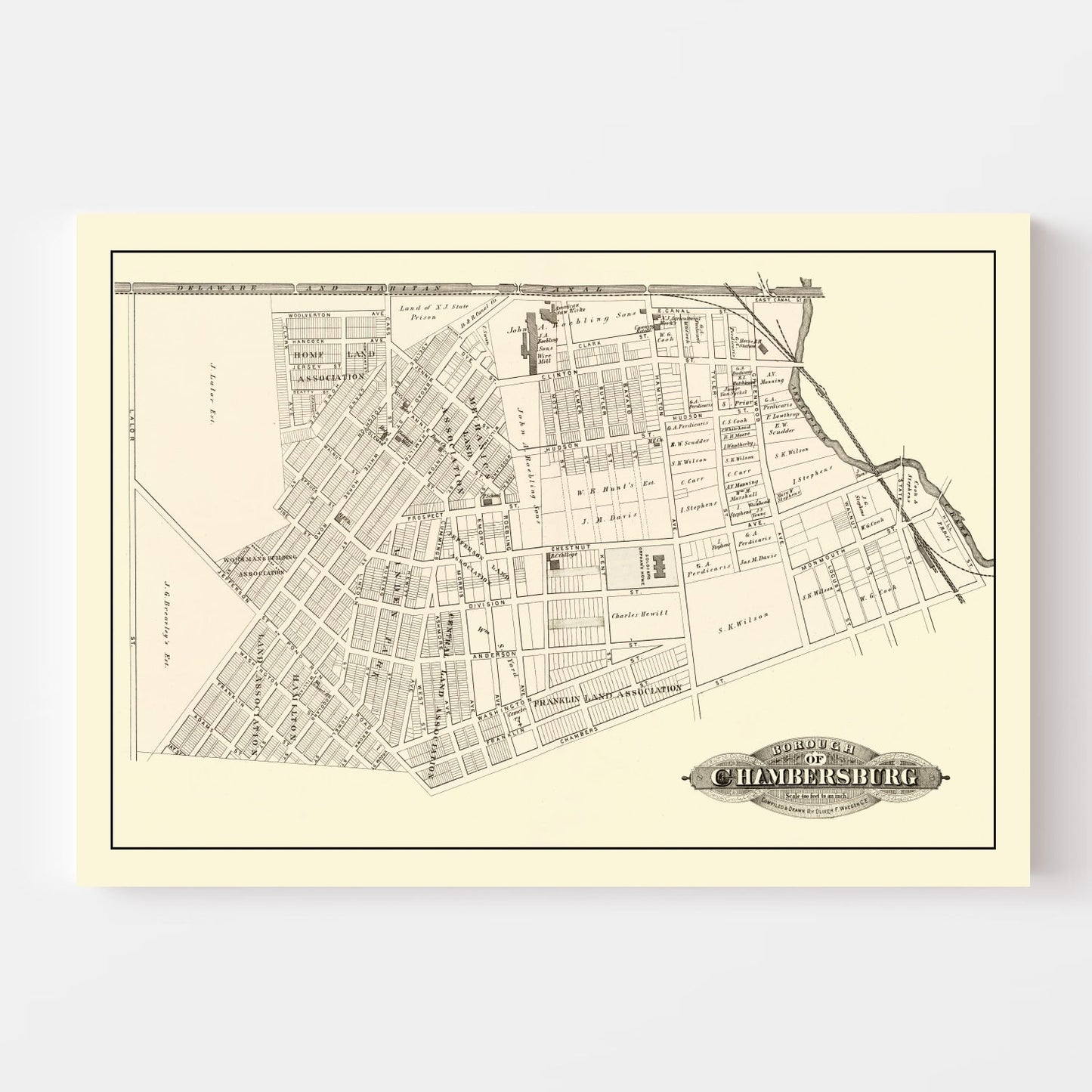 Vintage Map of Chambersburg, New Jersey, 1875
