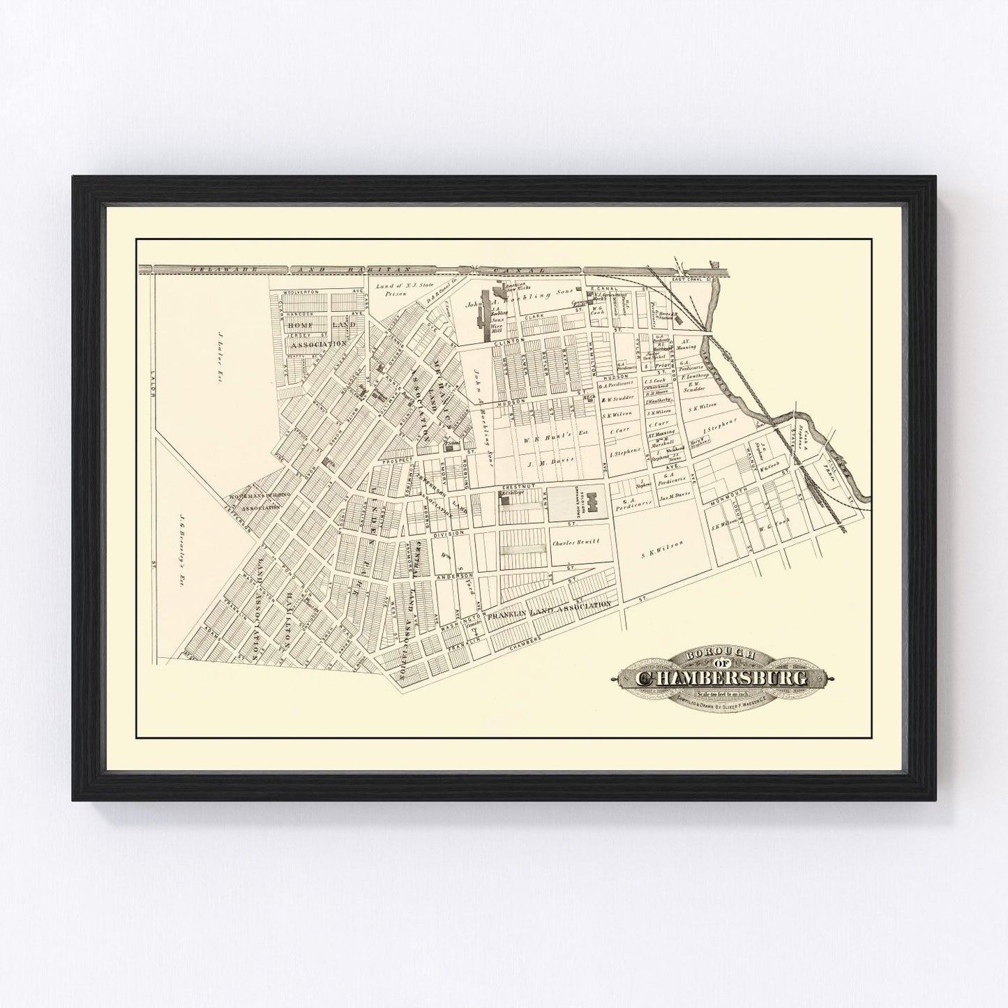 Vintage map of Chambersburg, New Jersey, 1875, Somerset County village
