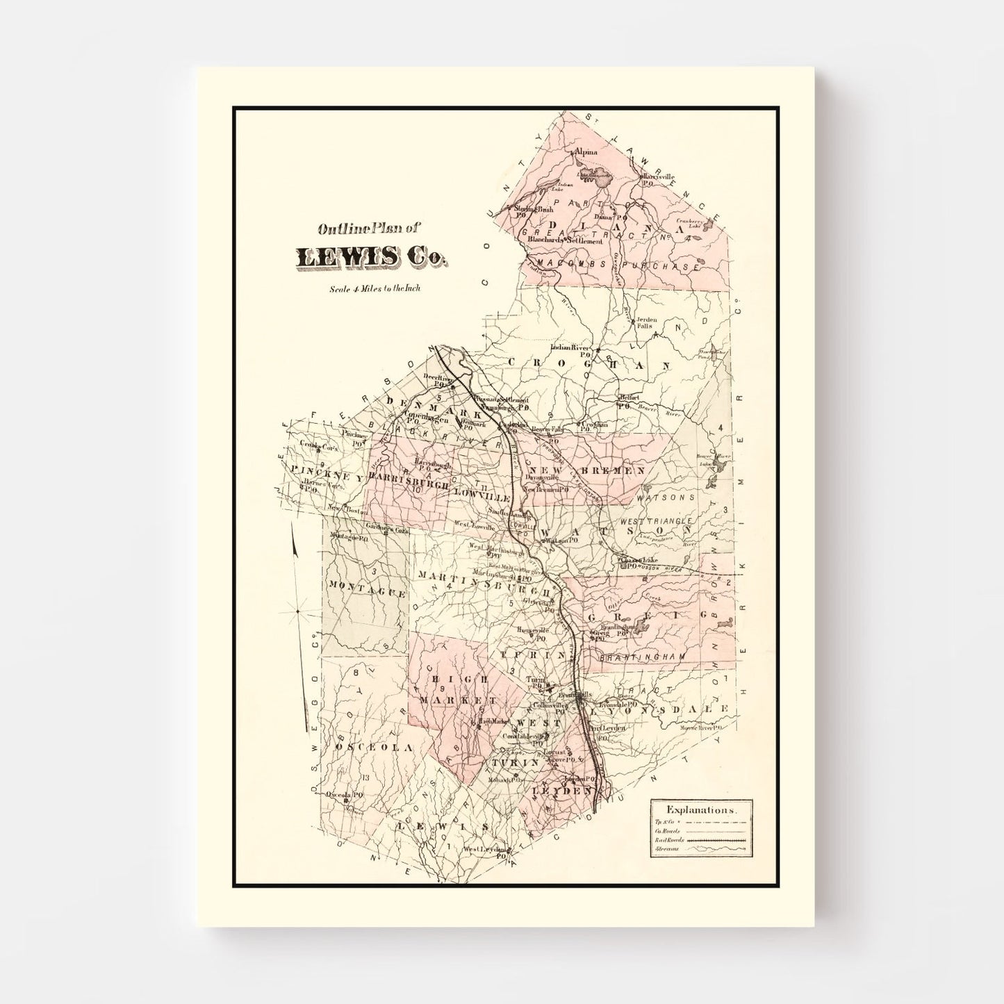 Vintage Map of Lewis County, New York, 1875