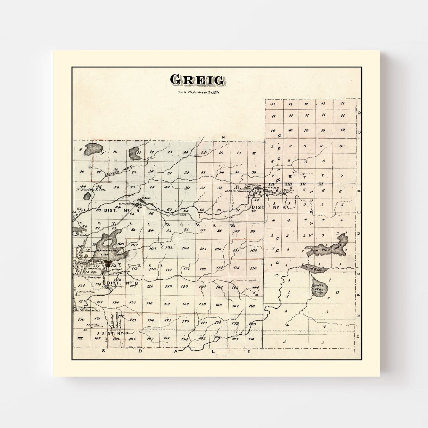 Vintage Map of Greig Township, Lewis County, New York, 1875