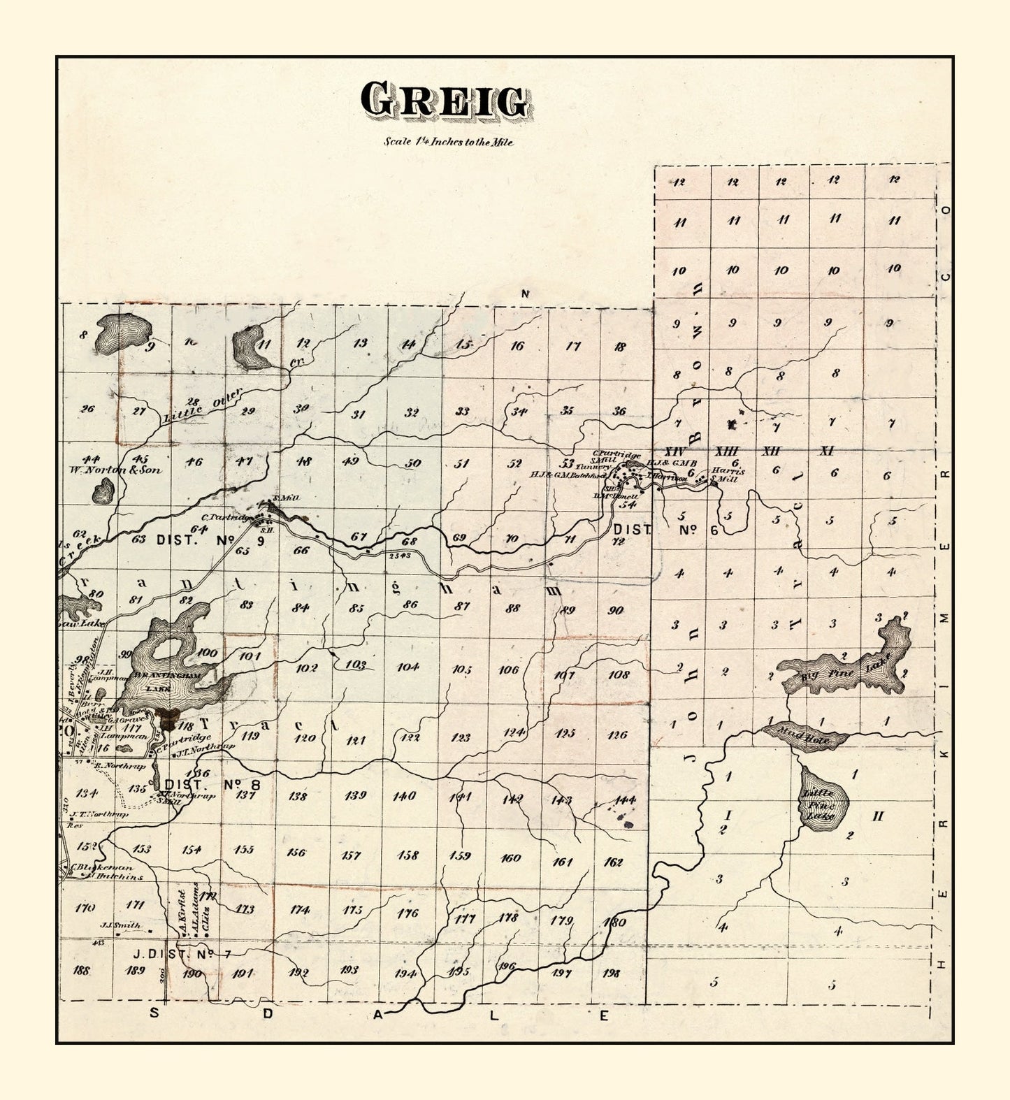 Vintage Map of Greig Township, Lewis County, New York, 1875