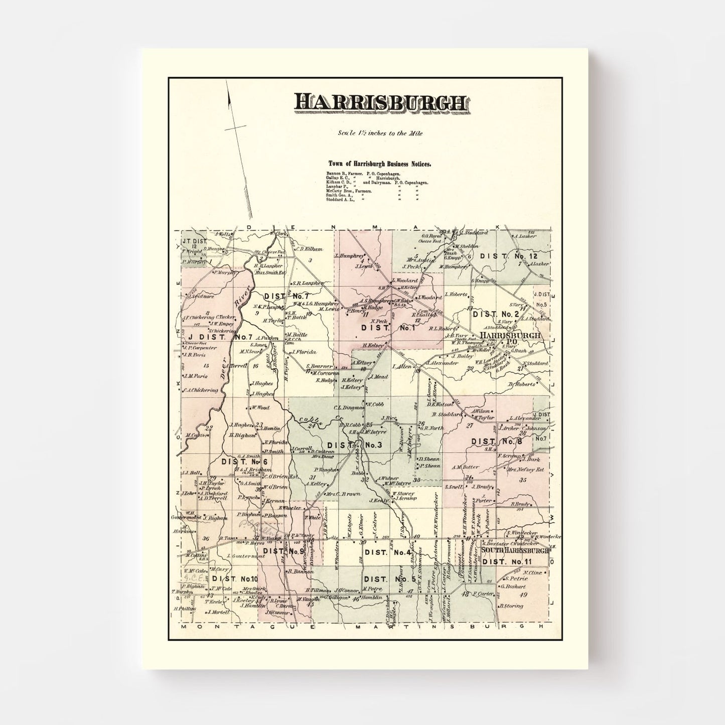 Vintage Map of Harrisburgh Township, Lewis County, New York, 1875
