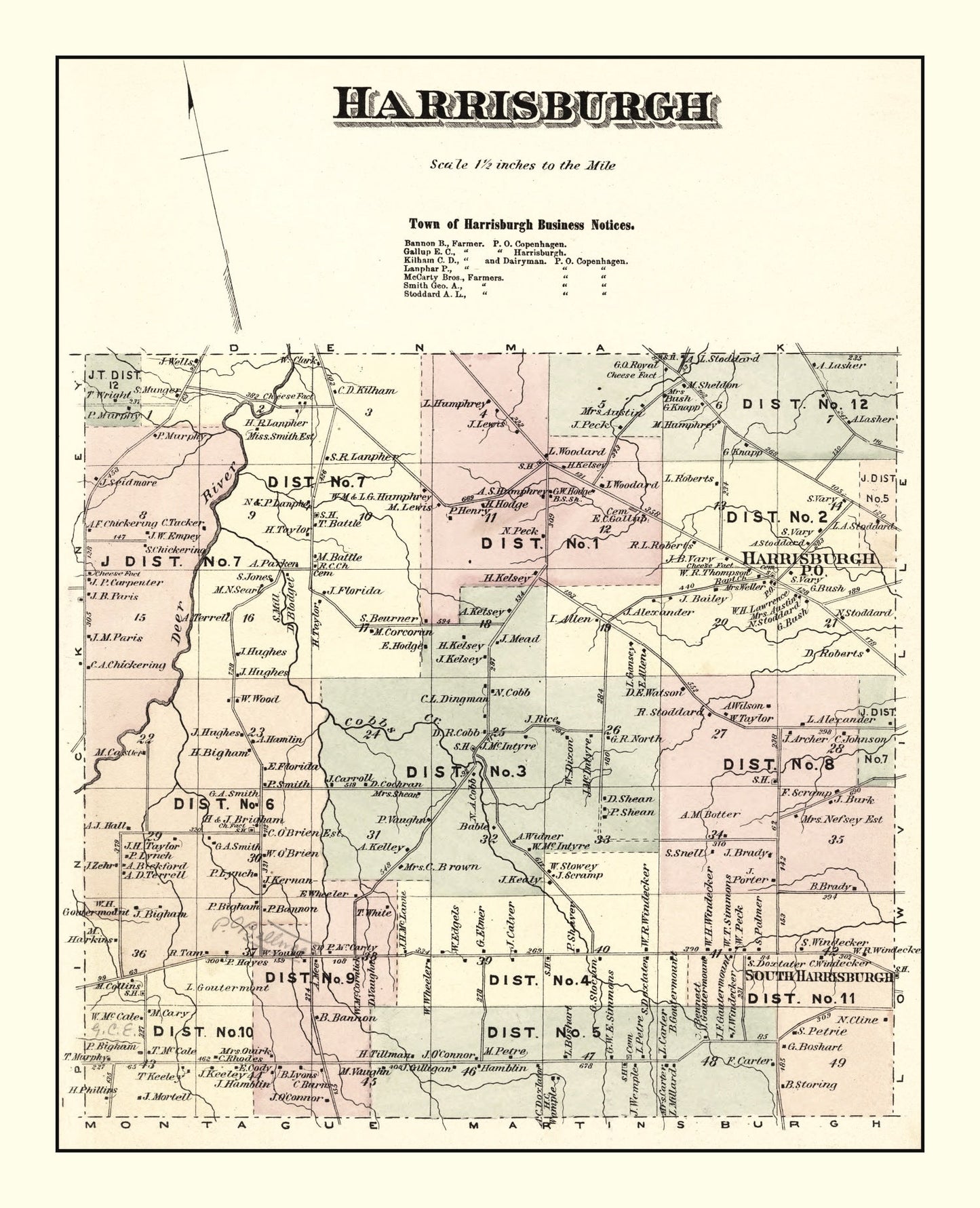 Vintage Map of Harrisburgh Township, Lewis County, New York, 1875