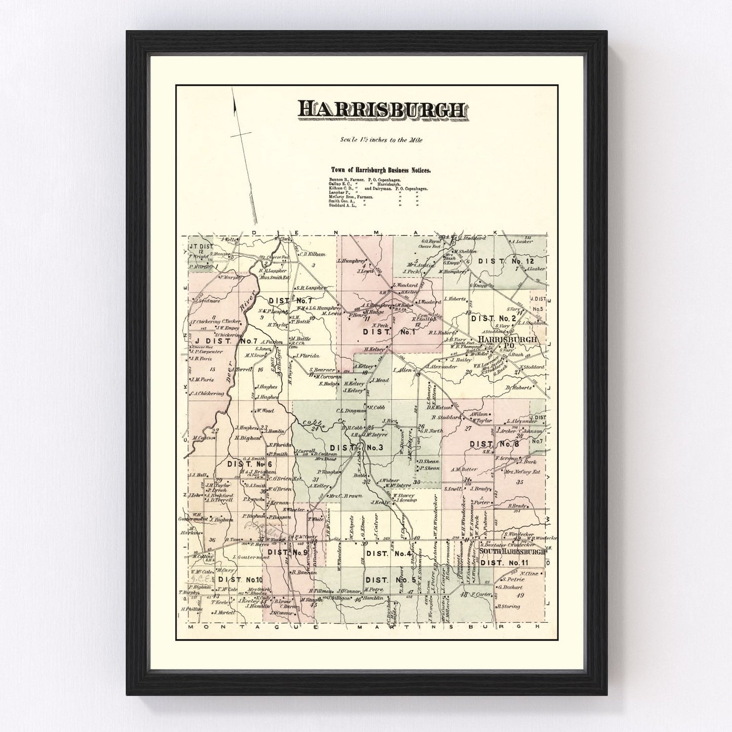 Vintage map of Harrisburgh Township, Lewis County, New York, 1875