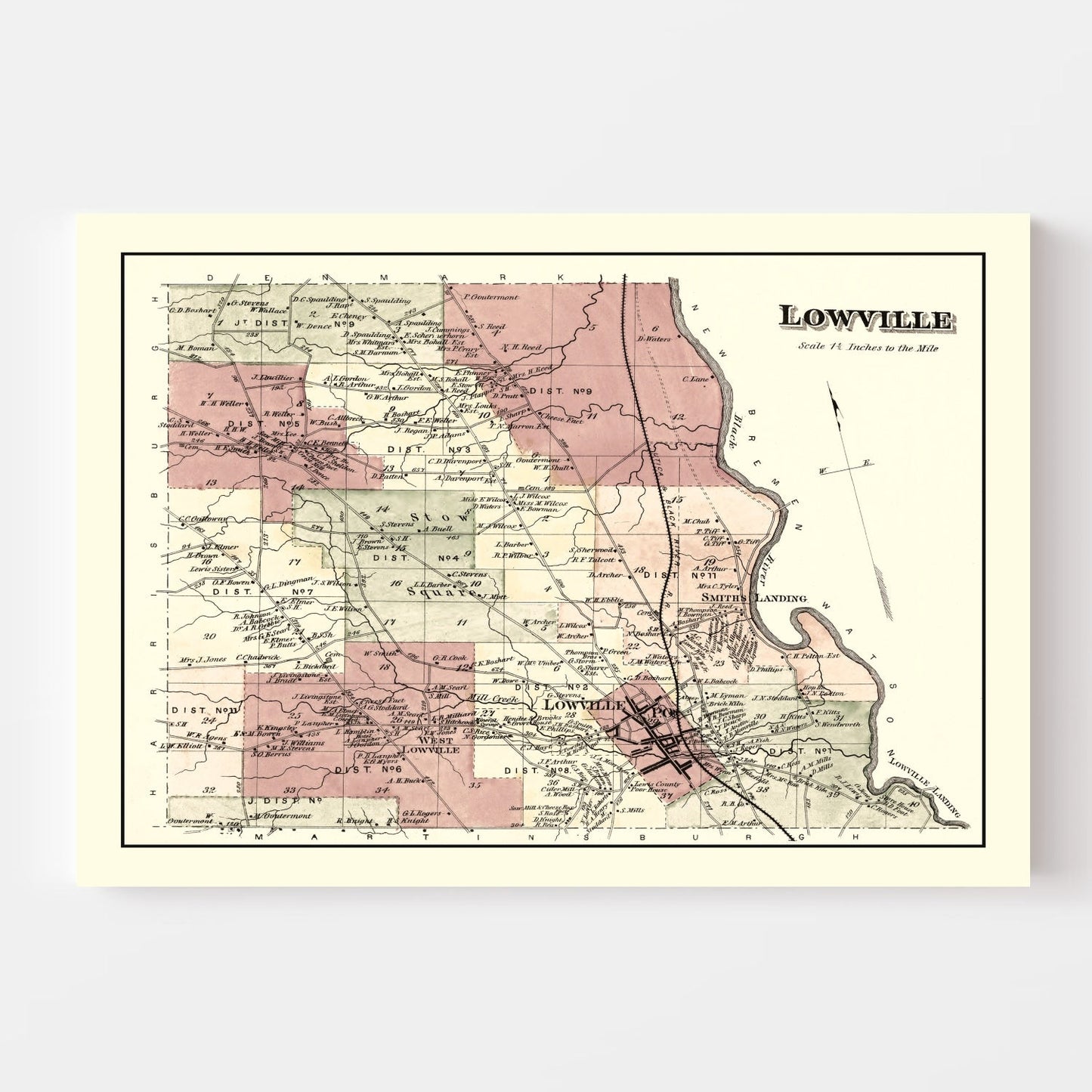 Vintage Map of Lowville Township, Lewis County, New York, 1875
