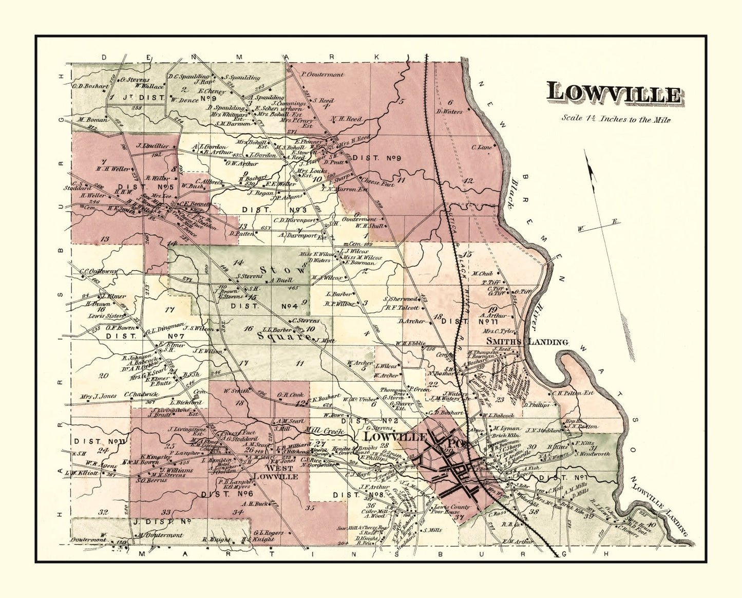 Vintage Map of Lowville Township, Lewis County, New York, 1875