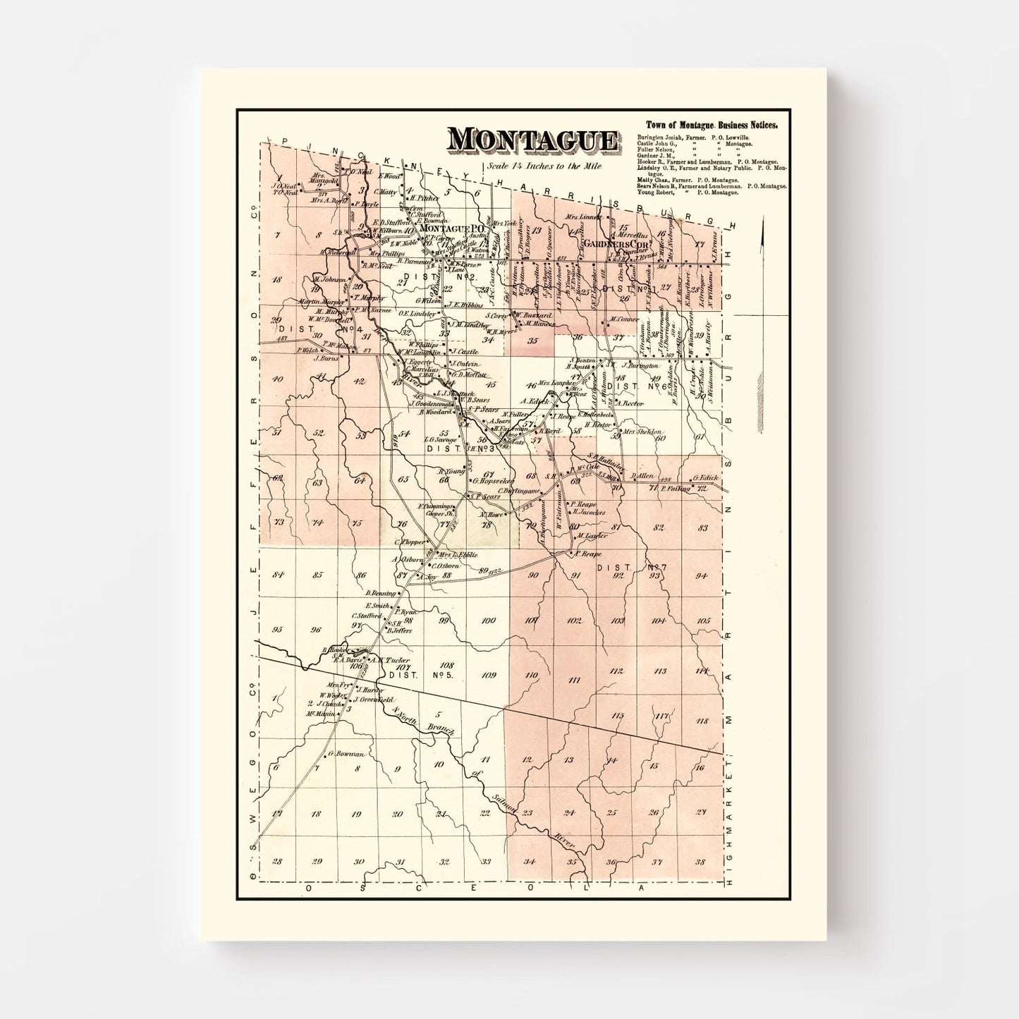 Vintage Map of Montague Township, Lewis County, NY, 1875