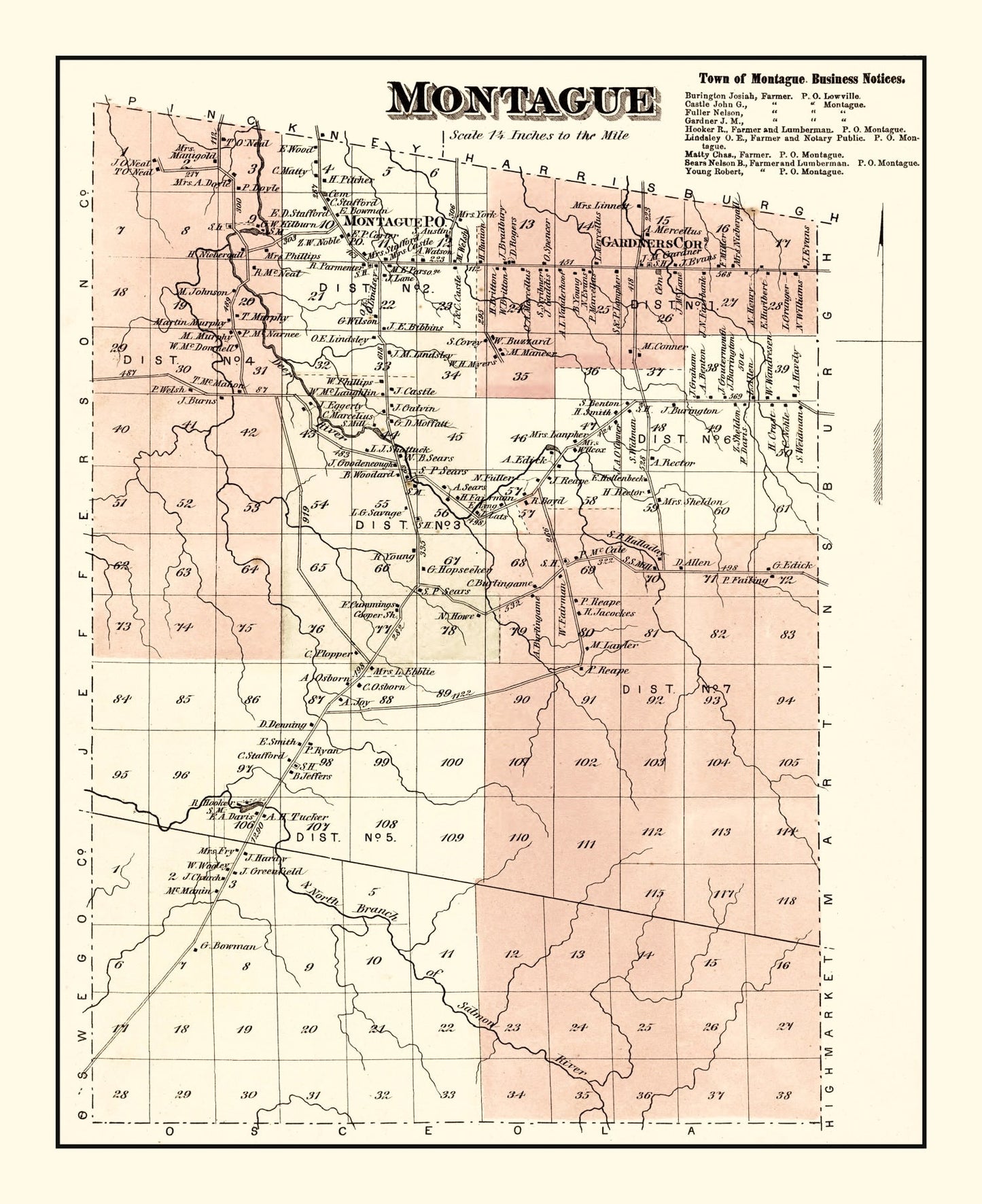 Vintage Map of Montague Township, Lewis County, NY, 1875