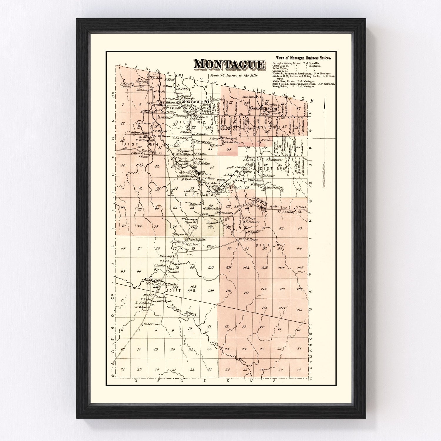 Vintage map of Montague Township, Lewis County, New York, 1875