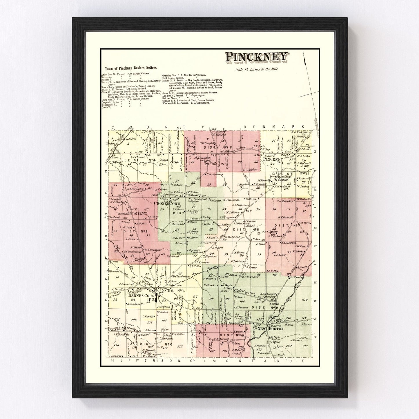 vintage map of Pinckney Township, Lewis County, New York, 1875