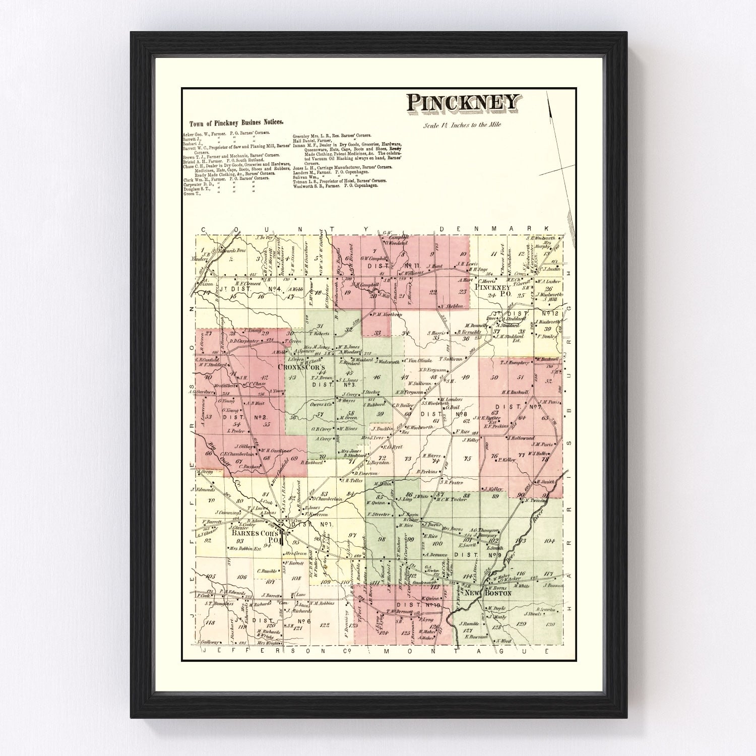 vintage map of Pinckney Township, Lewis County, New York, 1875