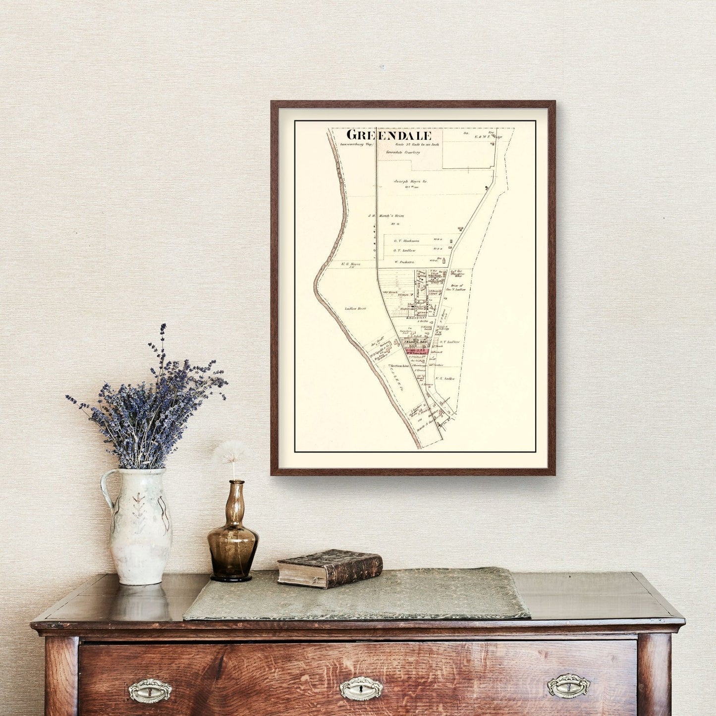 Vintage Map of Greendale, Indiana, 1875