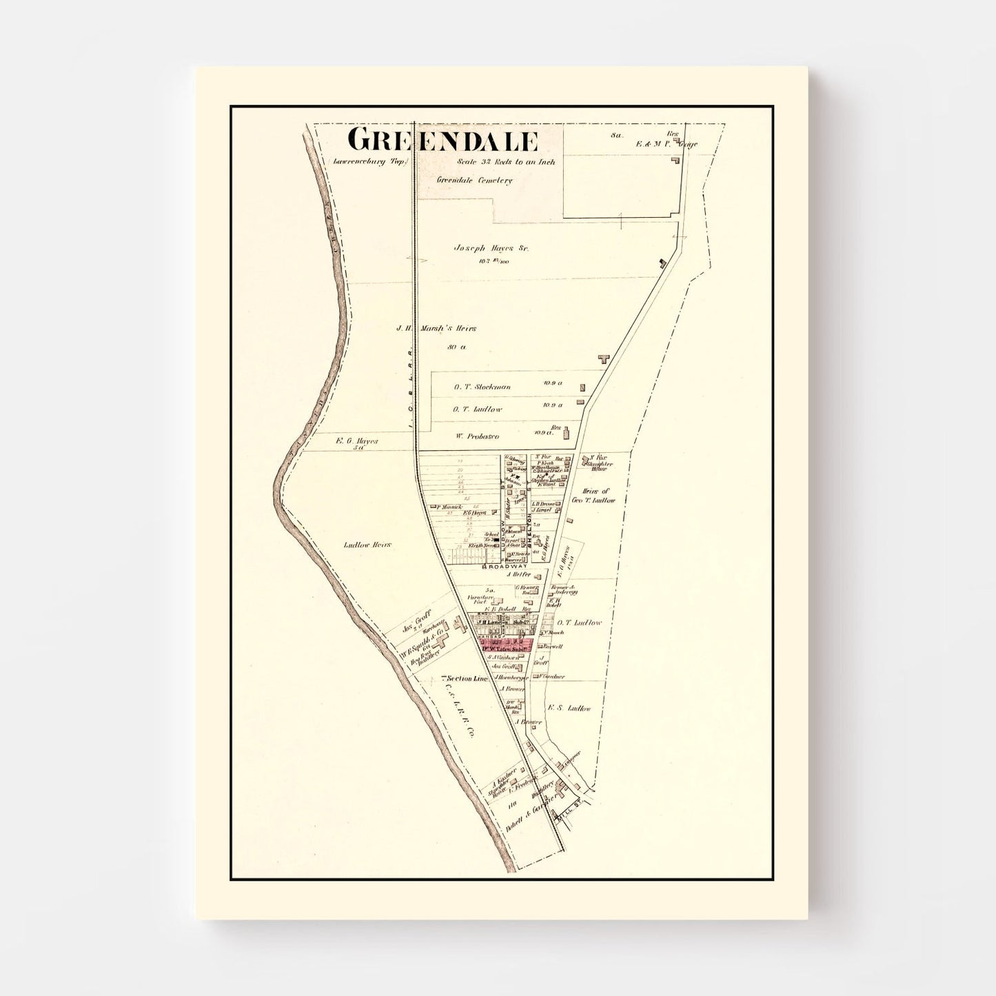 Vintage Map of Greendale, Indiana, 1875