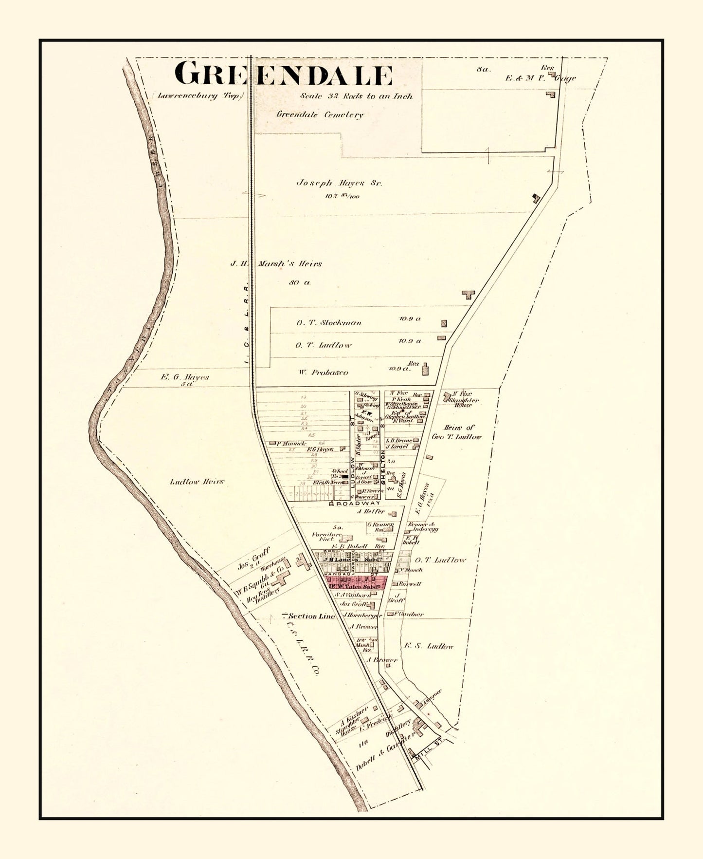Vintage Map of Greendale, Indiana, 1875