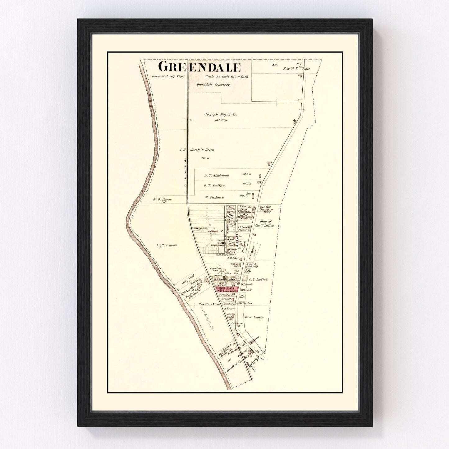 vintage map of Greendale, Indiana, 1875