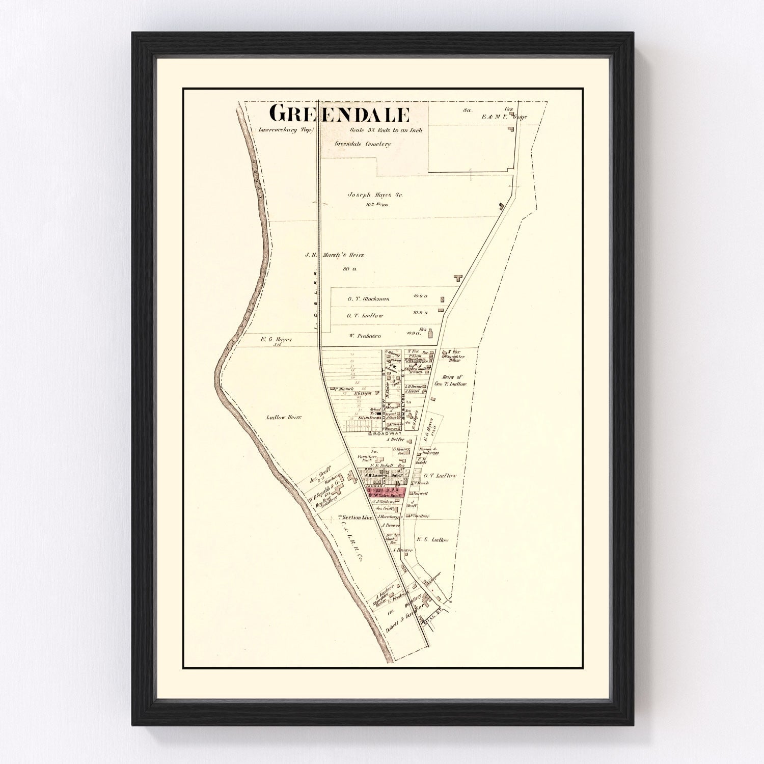vintage map of Greendale, Indiana, 1875