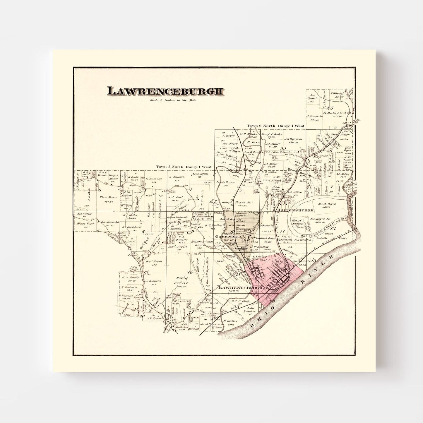 Vintage Map of Lawrenceburgh Township, Indiana, 1875
