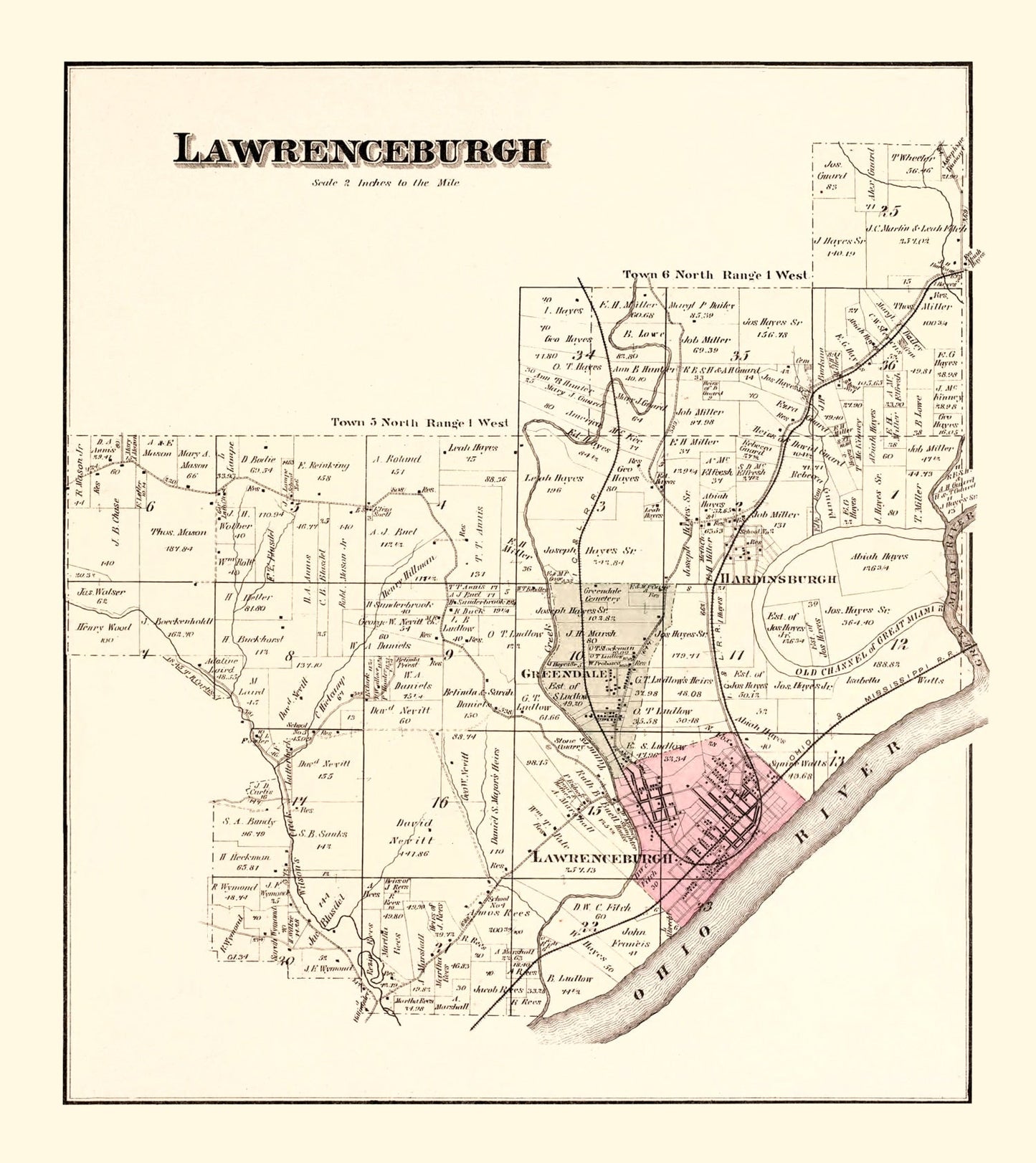 Vintage Map of Lawrenceburgh Township, Indiana, 1875