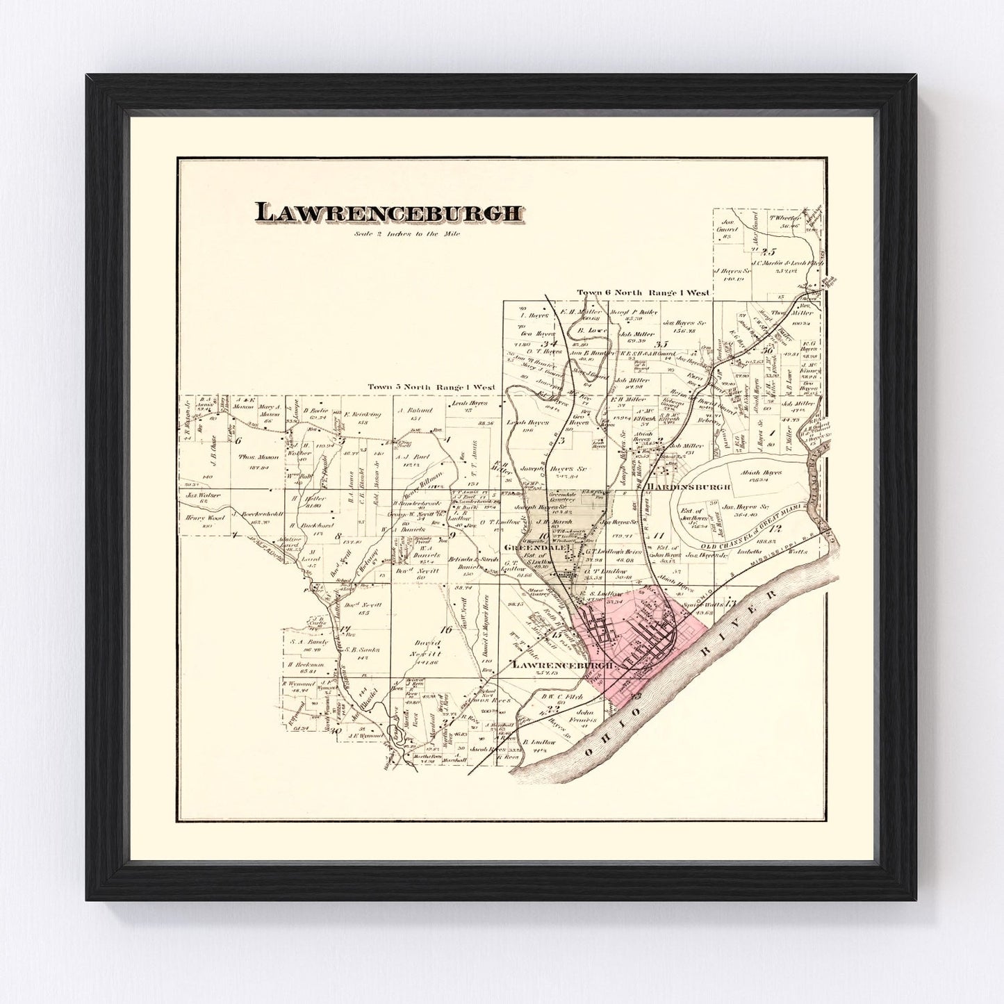 Vintage map of Lawrenceburgh Township, Indiana, 1875