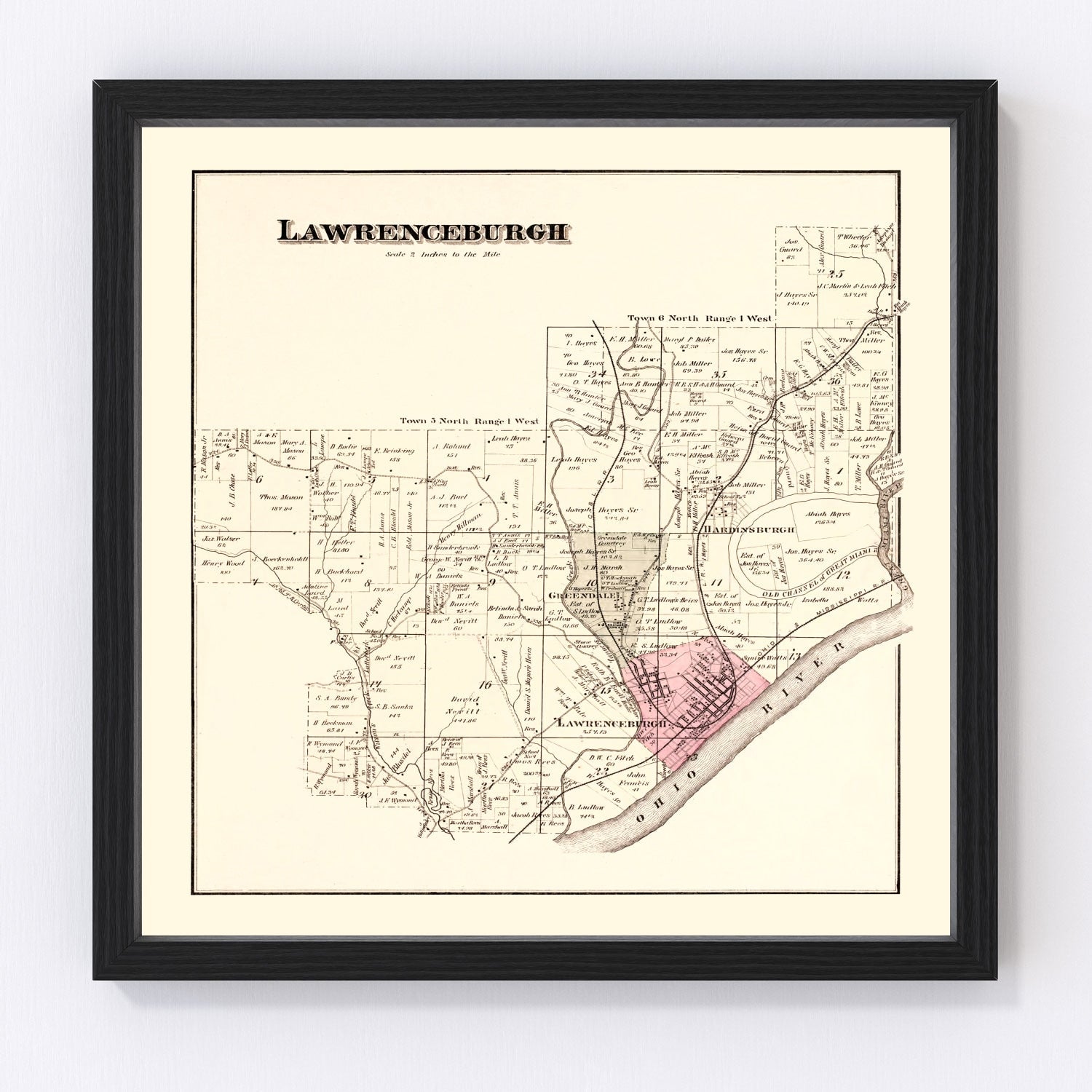 Vintage map of Lawrenceburgh Township, Indiana, 1875