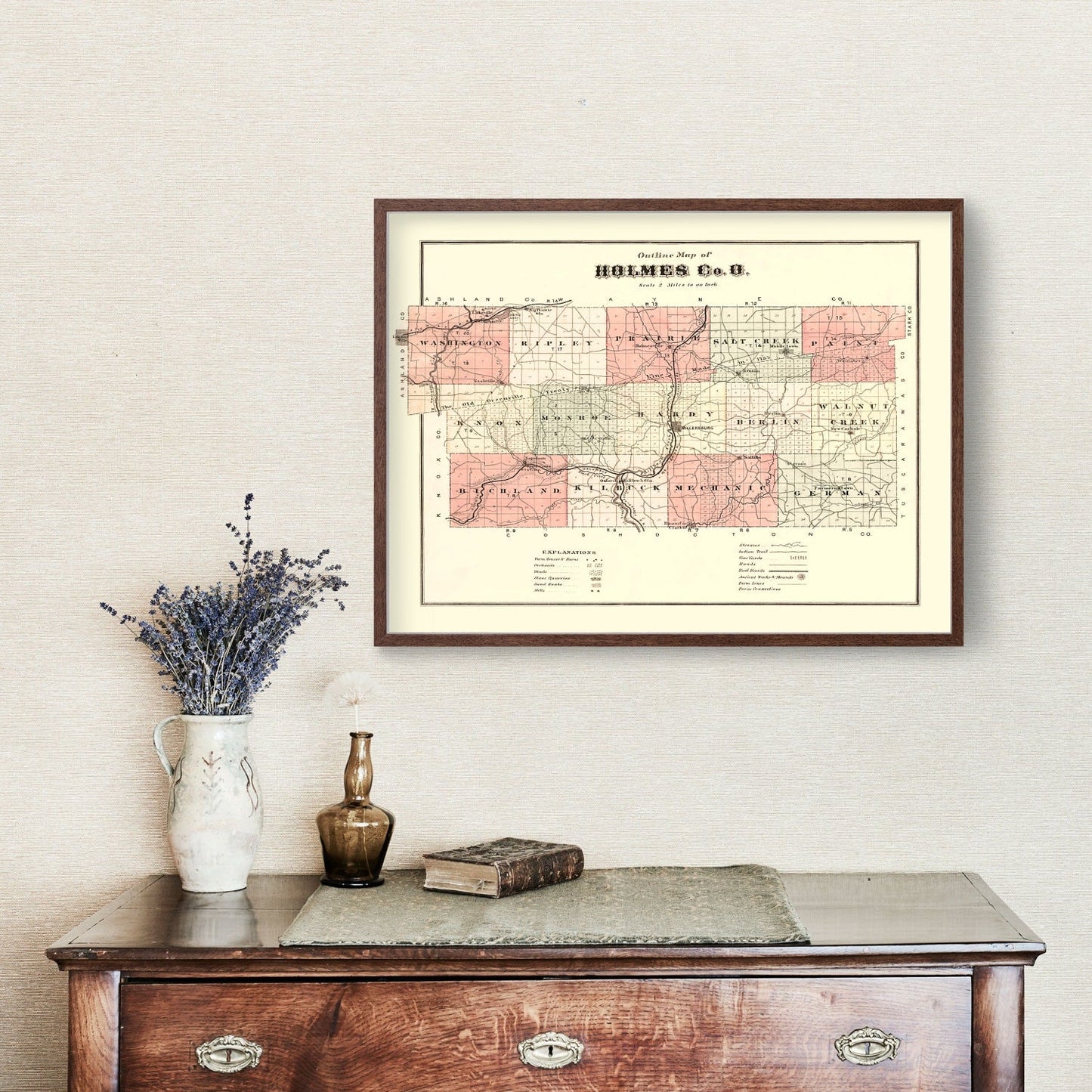 Vintage Map of Holmes County, Ohio, 1875