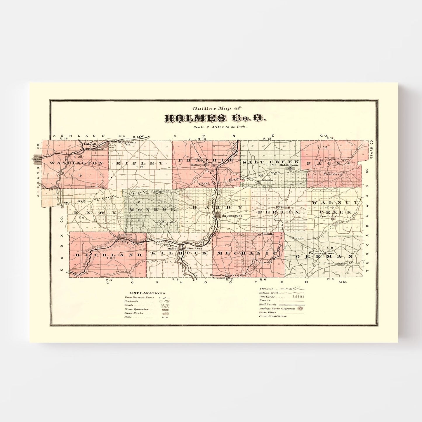 Vintage Map of Holmes County, Ohio, 1875