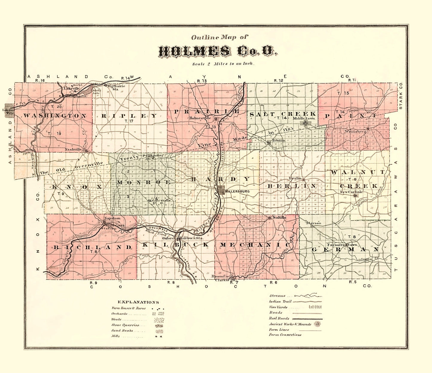 Vintage Map of Holmes County, Ohio, 1875