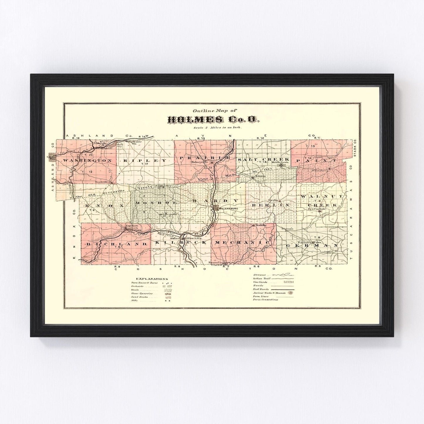 vintage map of Holmes County, Ohio, 1875